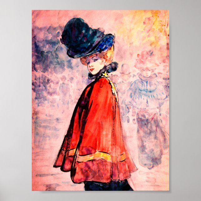 Henry Somm - Elegant in Red Cape Poster (Vorne)