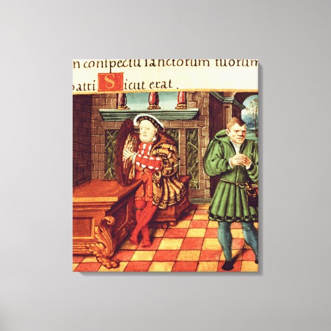 Henry VIII. Harfenspielen mit seinem Narren Wil Leinwanddruck (Vorderseite)