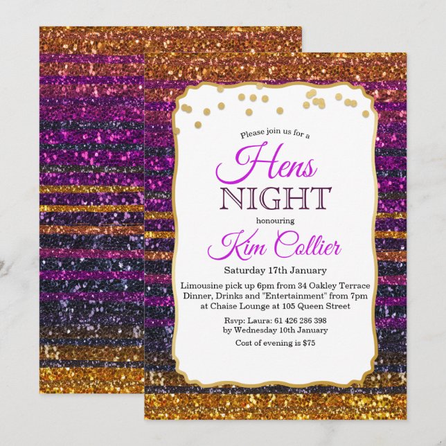 Hens Night Party Glitzer Lights Einladung (Vorne/Hinten)