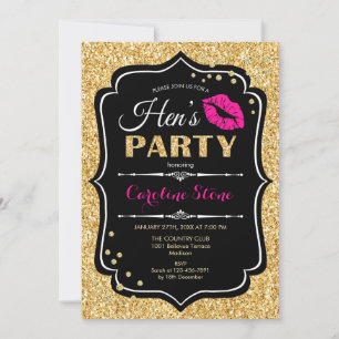 Hens Party - Black Pink Gold Einladung