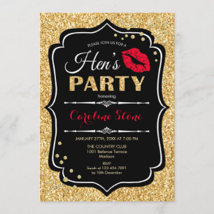 Hens Party - Black Red Gold Einladung