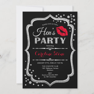 Hens Party - Black Red Silver Einladung