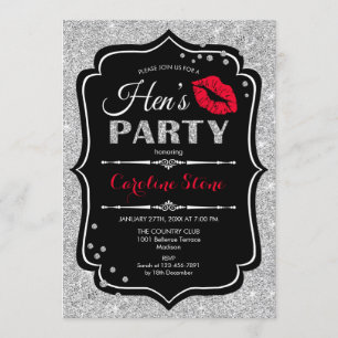 Hens Party - Black Red Silver Einladung