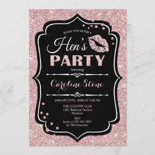 Hens Party - Schwarze Rose Gold Einladung
