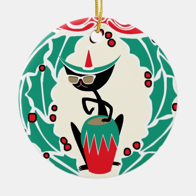 Hep Cat Retro Weihnachten Personalisiert Keramik Ornament (Vorne)