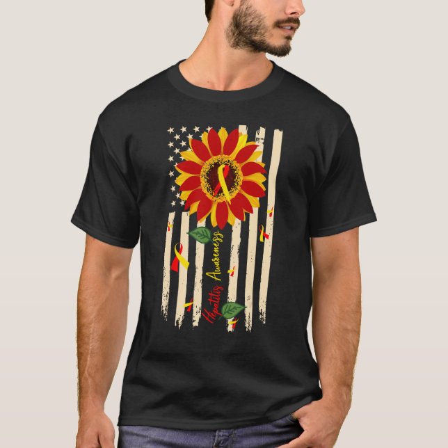 Hepatitis Awareness Sunflower Red and Yellow Ribbo T-Shirt (Vorderseite)
