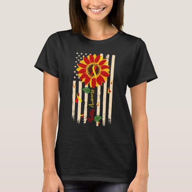 Hepatitis Awareness Sunflower Red and Yellow Ribbo T-Shirt (Vorderseite)