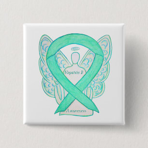Hepatitis B (HBV) Jade Awareness Ribbon Angel Butt Button