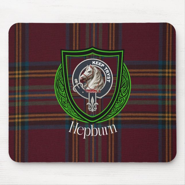 Hepburn Scottish Clan Tartan and Crest  Mousepad (Vorne)