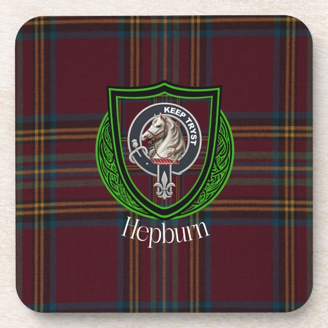 Hepburn Scottish Clan Tartan & Crest Getränkeuntersetzer (Vorderseite)