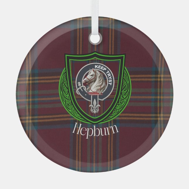 Hepburn Scottish Clan Tartan & Crest Ornament Aus Glas (Vorderseite)