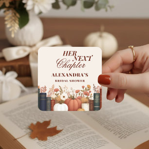 Her Next Chapter Herbst Buch Thema Brautparty Quadratischer Aufkleber