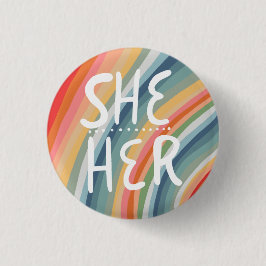 HER Pronouns farbenfrohe handgezeichnete Regenboge Button
