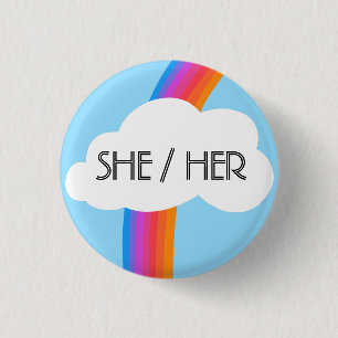 HER Pronouns farbenfrohe Regenbogenwolke Button