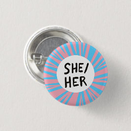 HER Pronouns farbenfrohe Trans Flag Rosa Blau Button