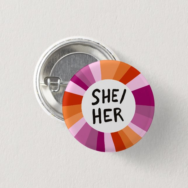HER Pronouns farbenfroher Circle Lesbian Pride Button (Vorne & Hinten)