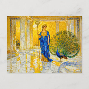 Hera mit Pfau und Zepter in der großen Tempelhalle Postkarte