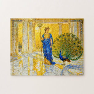 Hera mit Pfau und Zepter in der großen Tempelhalle Puzzle