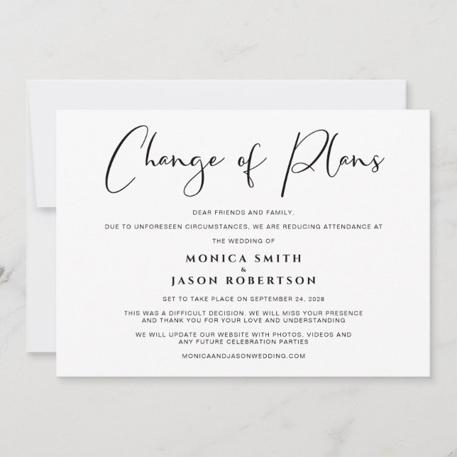 Herabgesetzte Änderung der Pläne Elegant Ankündigung (Vorderseite)