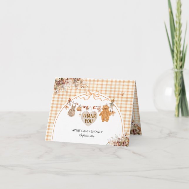 Herabsetzung der Liebe Blumenblume Rustikale Bow B Dankeskarte (Vorderseite)