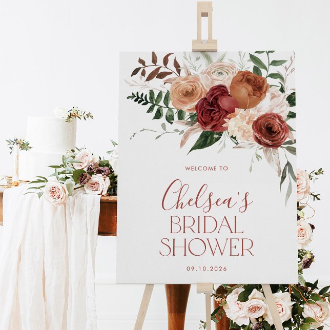 Herabsetzung des Begrüßungszeichens des Brautparty Poster (Fall in Love Bridal Shower Welcome Sign. Floral sign)