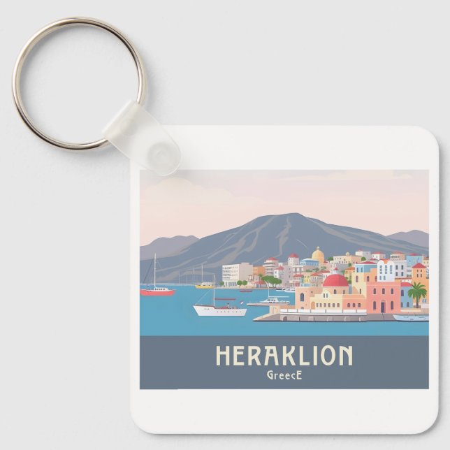 Heraklion Greece Pastel Travel – Venetian Harbor Schlüsselanhänger (Vorderseite)