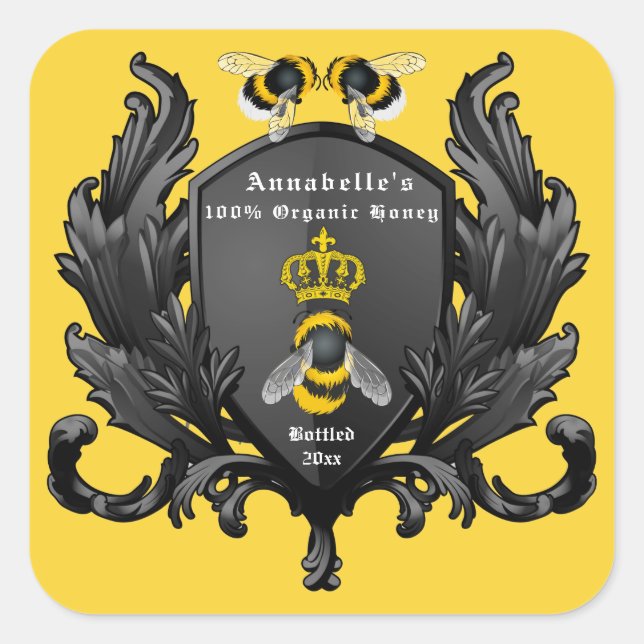 Herald Honey Label personalize Quadratischer Aufkleber (Vorderseite)