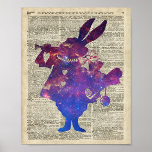 Herald Lila Rabbit Stencil über die alte Buchseite Poster