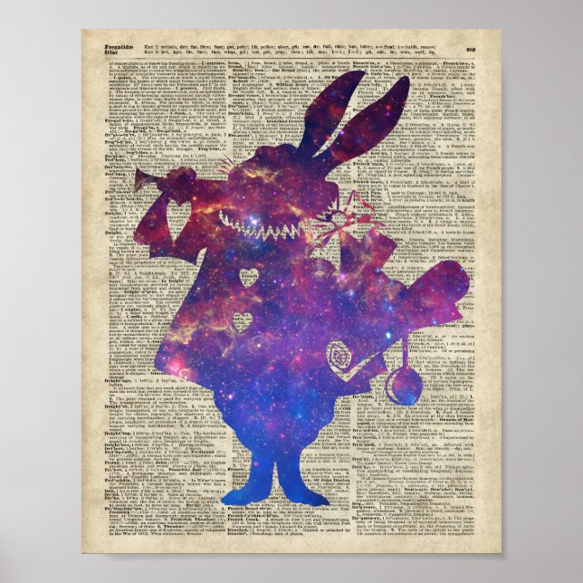 Herald Lila Rabbit Stencil über die alte Buchseite Poster (Vorne)