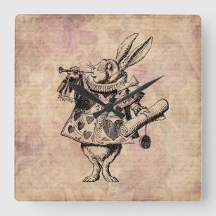 Herald White Rabbit Alice im Wunderland Floral Quadratische Wanduhr
