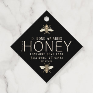 Heraldic Bee Black Honey mit Metallic Gold Text Geschenkanhänger
