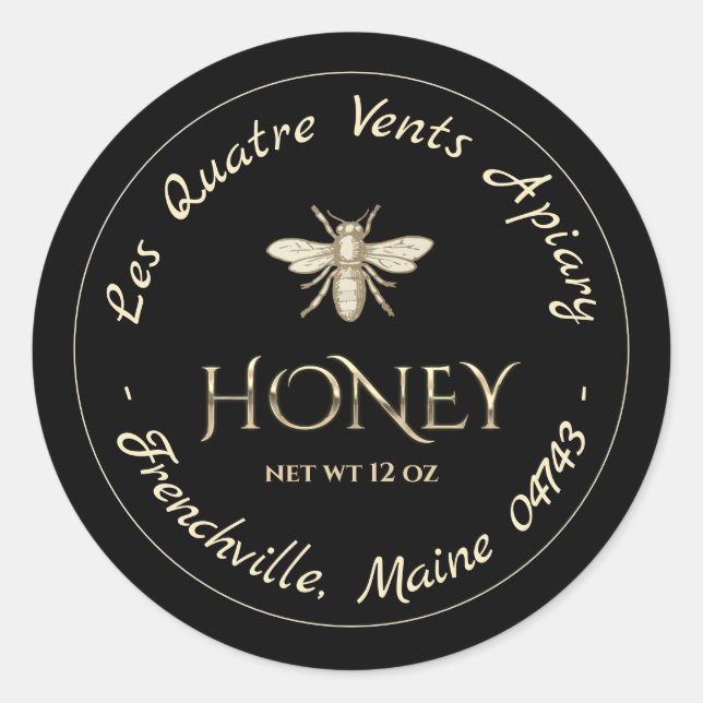 Heraldic Bee Gold Border Black Honey Label Runder Aufkleber (Vorderseite)