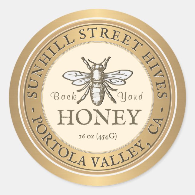 Heraldic Bee Metallic Gold & Ivory Honey Sticker (Vorderseite)