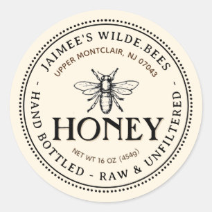 Heraldic Bee Raw Hand Flaschen Honey Editable Labe Runder Aufkleber
