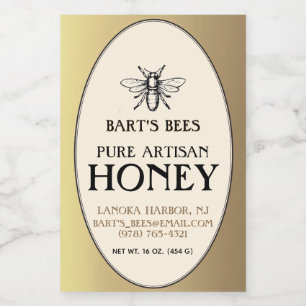 Heraldic Bee Rectangle Food Label Gold Oval Lebensmitteletikett