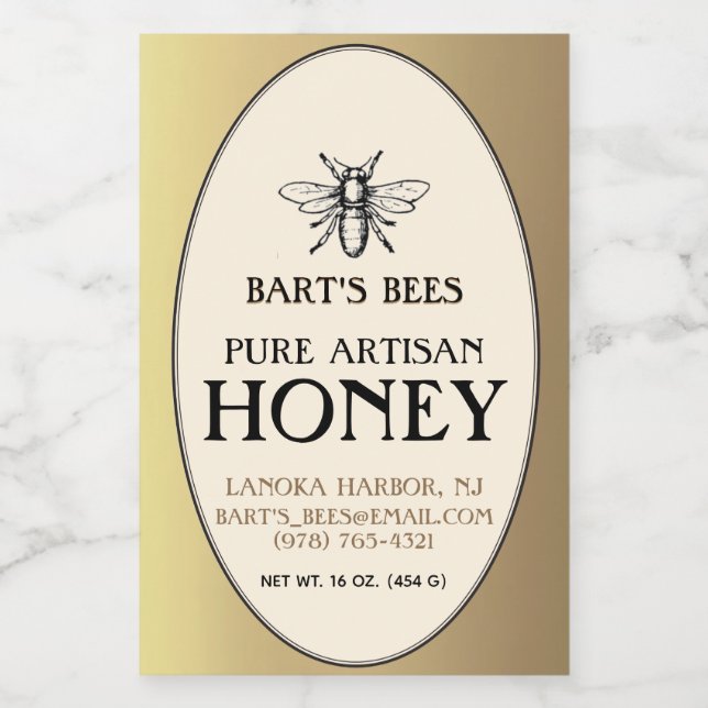 Heraldic Bee Rectangle Food Label Gold Oval Lebensmitteletikett (Einzelnes Label)