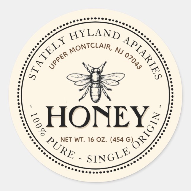 Heraldic Bee Single Origin Honey Label Runder Aufkleber (Vorderseite)
