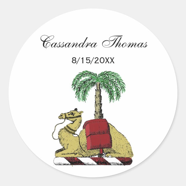 Heraldic Camel Palm Tree Color Coat of Arms Runder Aufkleber (Vorderseite)