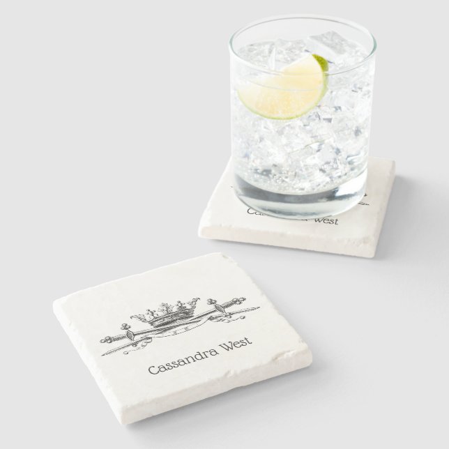 Heraldic Crown Crossed Schwerter Sabers Emblem Wap Steinuntersetzer (Seitenansicht)