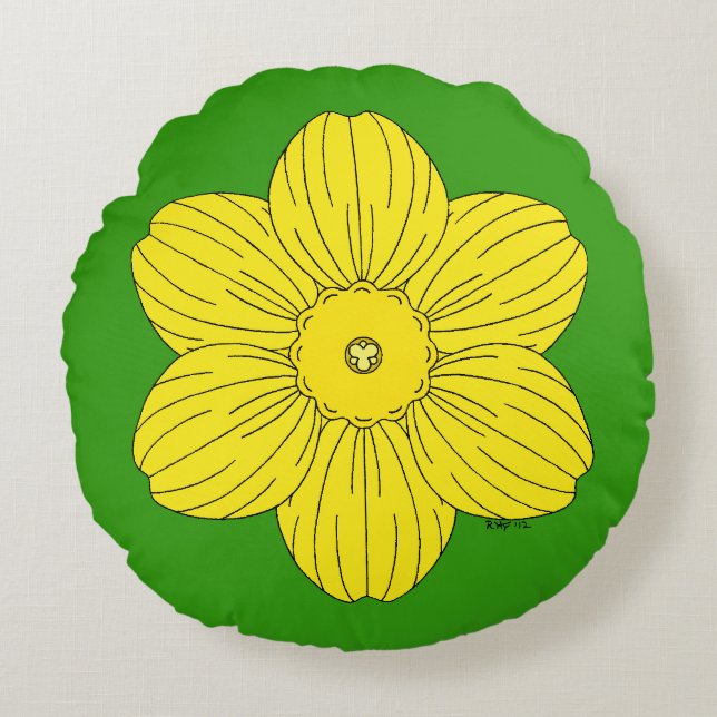 Heraldic Daffodil Rundes Kissen (Vorderseite)