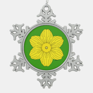 Heraldic Daffodil Schneeflocken Zinn-Ornament
