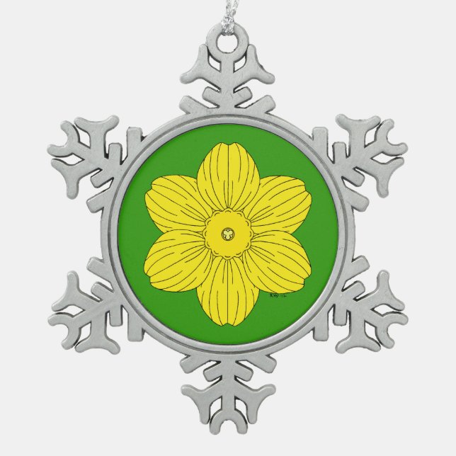 Heraldic Daffodil Schneeflocken Zinn-Ornament (Vorderseite)