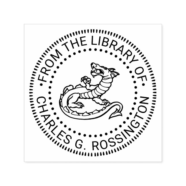 Heraldic Dragon Round Library Name Permastempel (Design)