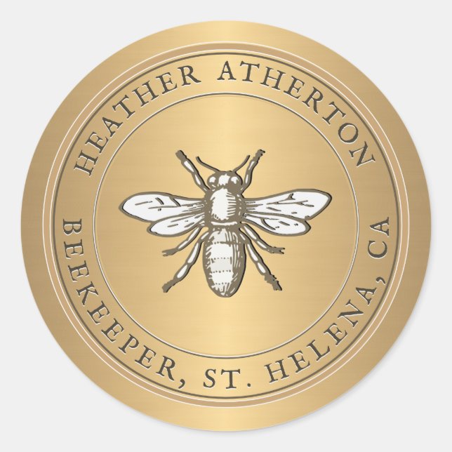 Heraldic Honey Bee Metallic Gold Umschlag Aufklebe Runder Aufkleber (Vorderseite)