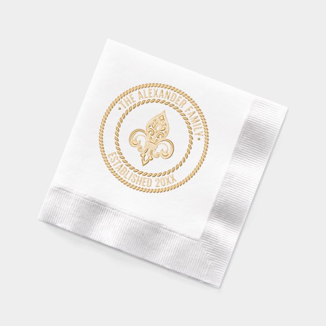 Heraldic Lilie #26B Familienname Datum Estd Servietten Mit Folie (Links)