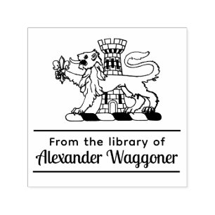 Heraldic Lion Burg "Aus der Bibliothek" Buch Permastempel