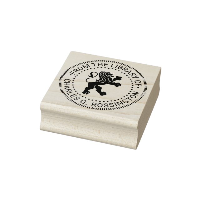 Heraldic Lion Stehend Round Library Name Gummistempel (Stempel)