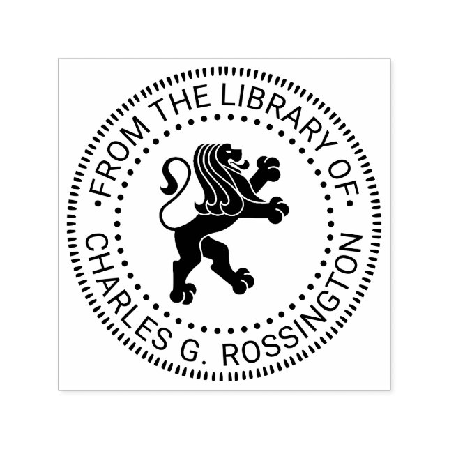 Heraldic Lion Stehend Round Library Name Permastempel (Design)
