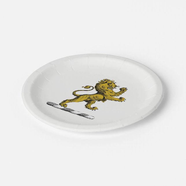 Heraldic Lion Stehendes Wappen Emblem C Pappteller (Schrägansicht)