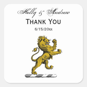 Heraldic Lion Stehendes Wappen Emblem C Quadratischer Aufkleber
